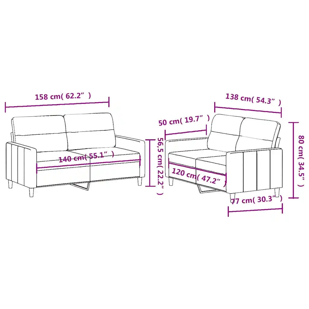Set di Divani 2 pz con Cuscini Crema in Tessuto 3201570