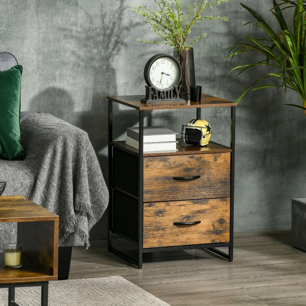 Armadio per soggiorno con cassetti in tessuto ¨C Minimal ¨C MDF, struttura in acciaio, marrone
