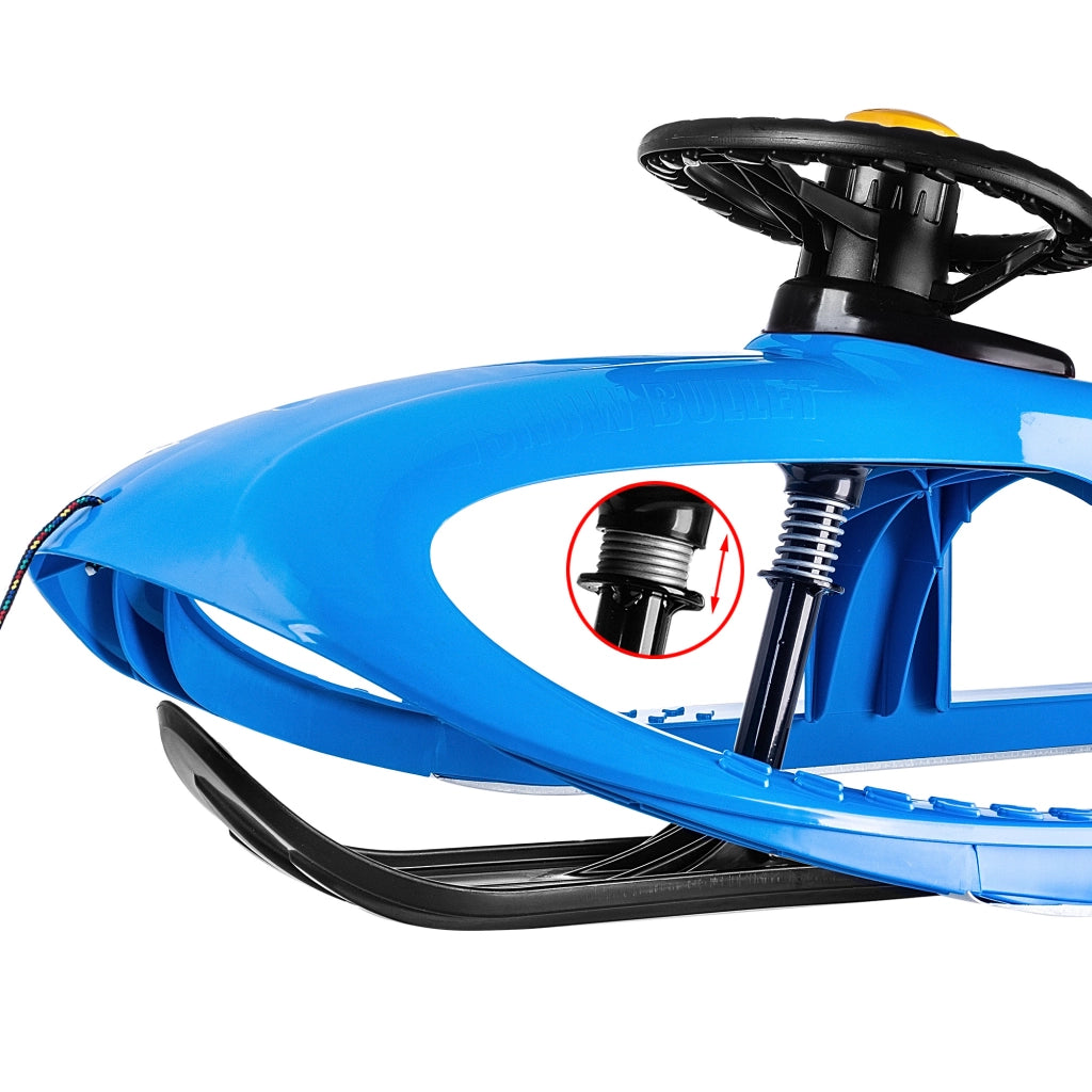 Slittino in plastica KADAX con volante per bambini, ideale per discese in montagna.