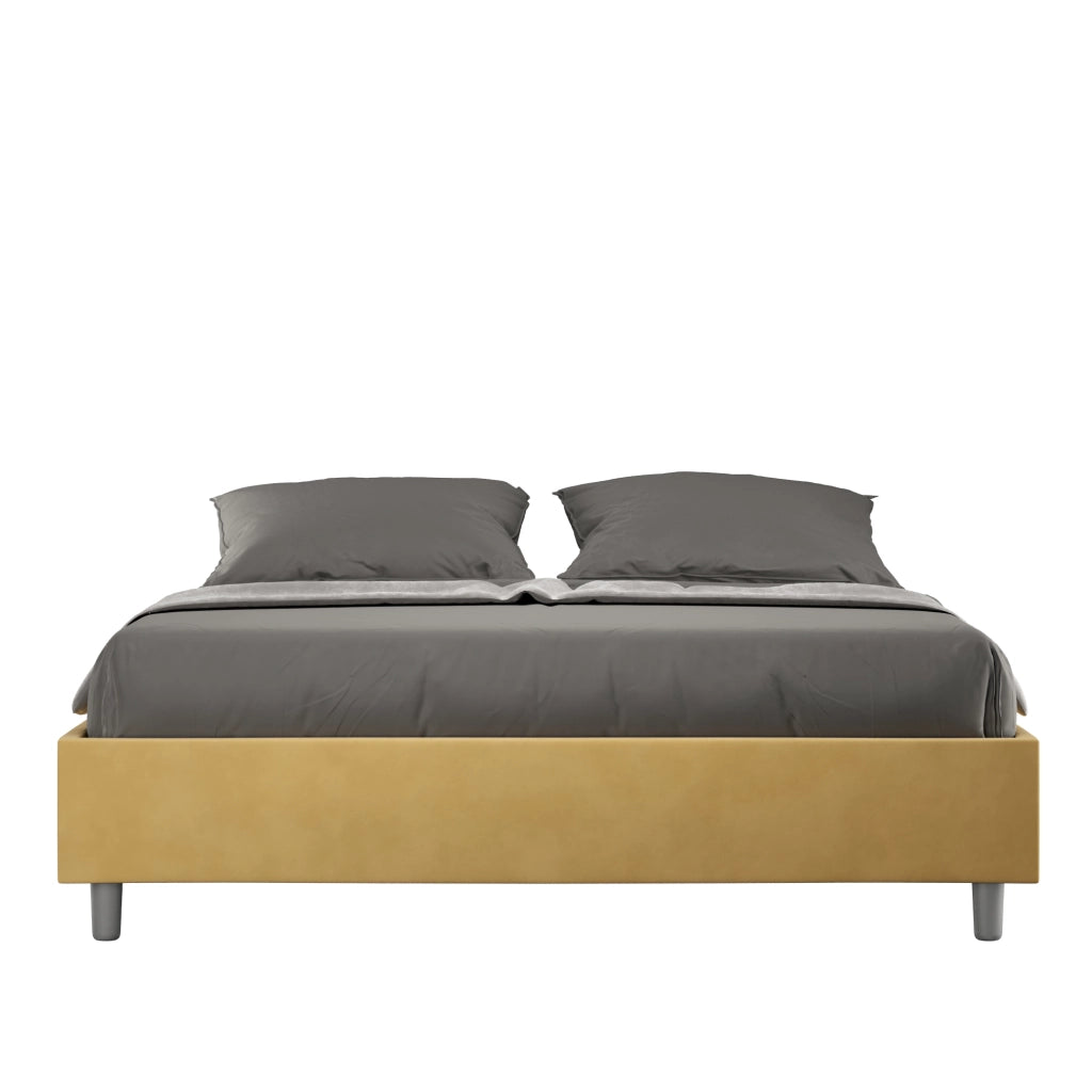 BS COM Letto matrimoniale con rete imbottito 160x200 microfibra ocra