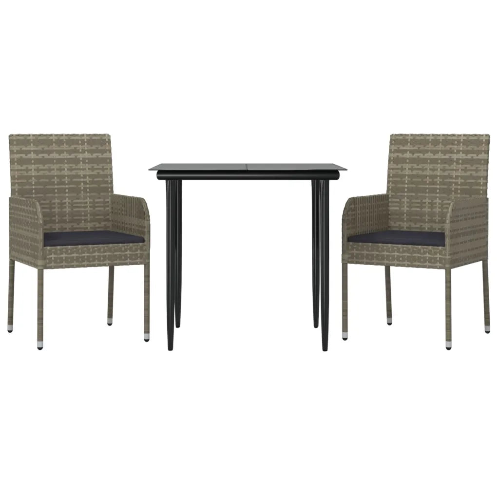 Set Salotto Giardino 3 pz | Set di Mobili da Esterno con Cuscini Nero e Grigio Polyrattan