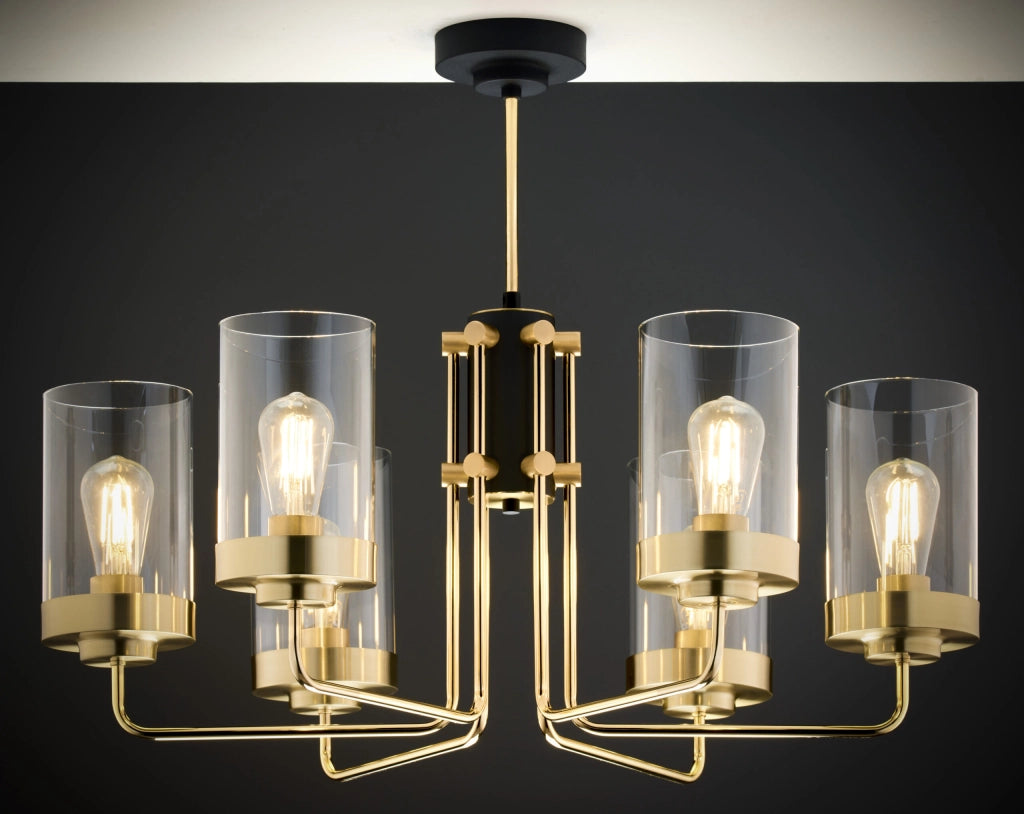 Lampadario classico RAMIREZ oro/nero 6xE27 vetro trasparente