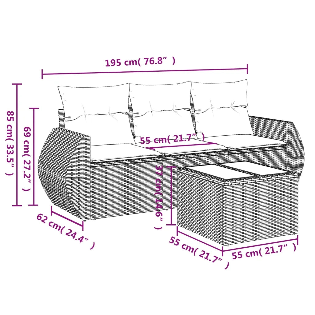 Set Divano da Giardino 4pz con Cuscini Grigio Chiaro Polyrattan 3221071