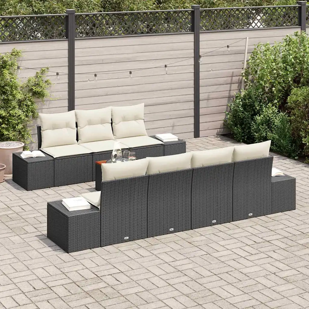 Set Divano da Giardino con cuscino 8 pcs Nero polyrattan