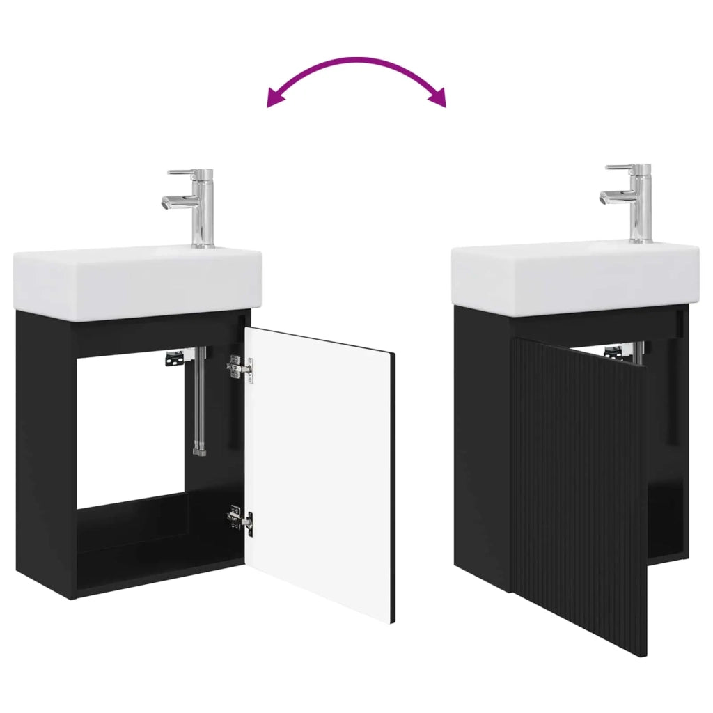 Mobile Bagno | Armadio da bagno con rubinetto Nero 45,5 x 22,5 x 84 cm