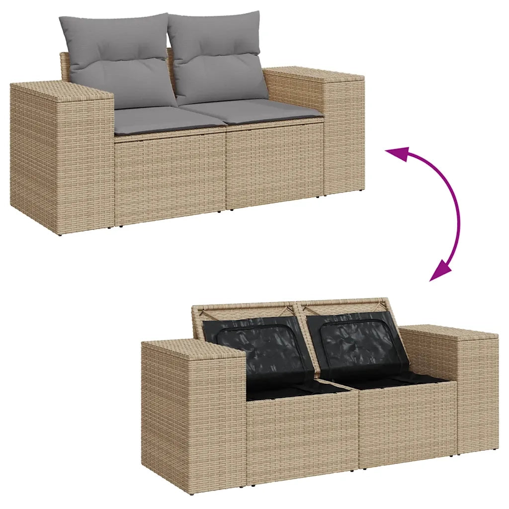 Set Divano da Giardino 5 pz con Cuscini Beige Polyrattan Acacia 3328095