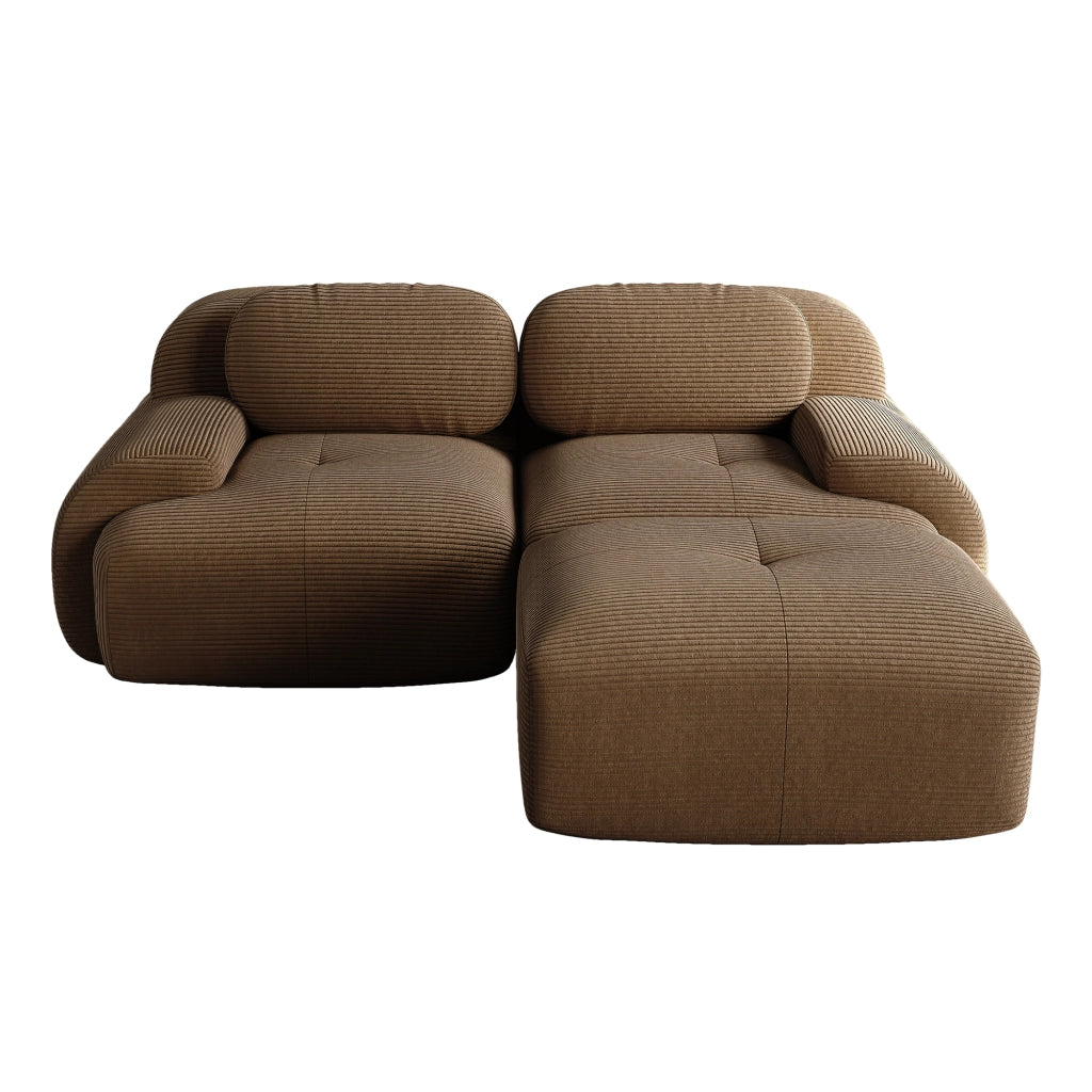 Divano Angolare Modulare ¨C MINIMAL ¨C Tessuto Cordoncino, Braccioli Curvi, Marrone