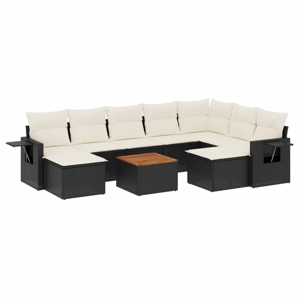Set Divani da Giardino 10pz con Cuscini in Polyrattan Nero 3224845