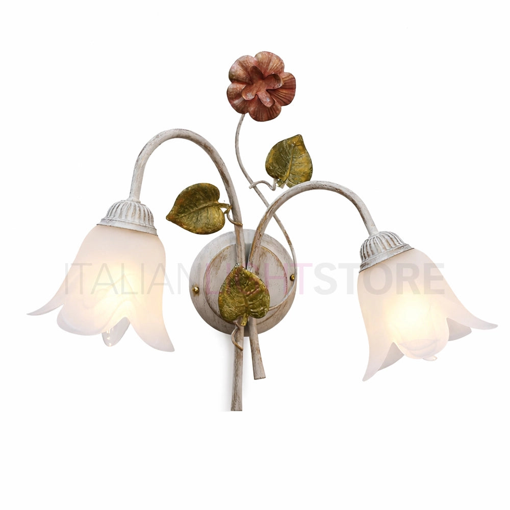 SPRING Applique a 2 Luci in Ferro Decorato Stile Floreale