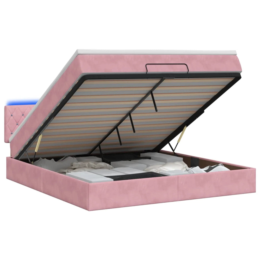 Letto Ottomano con Materasso e LED Rosa 140 x 190 cm Velluto 3457070