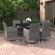 Set da Pranzo per Giardino 7 pz con Cuscini Polyrattan e Vetro 3099742