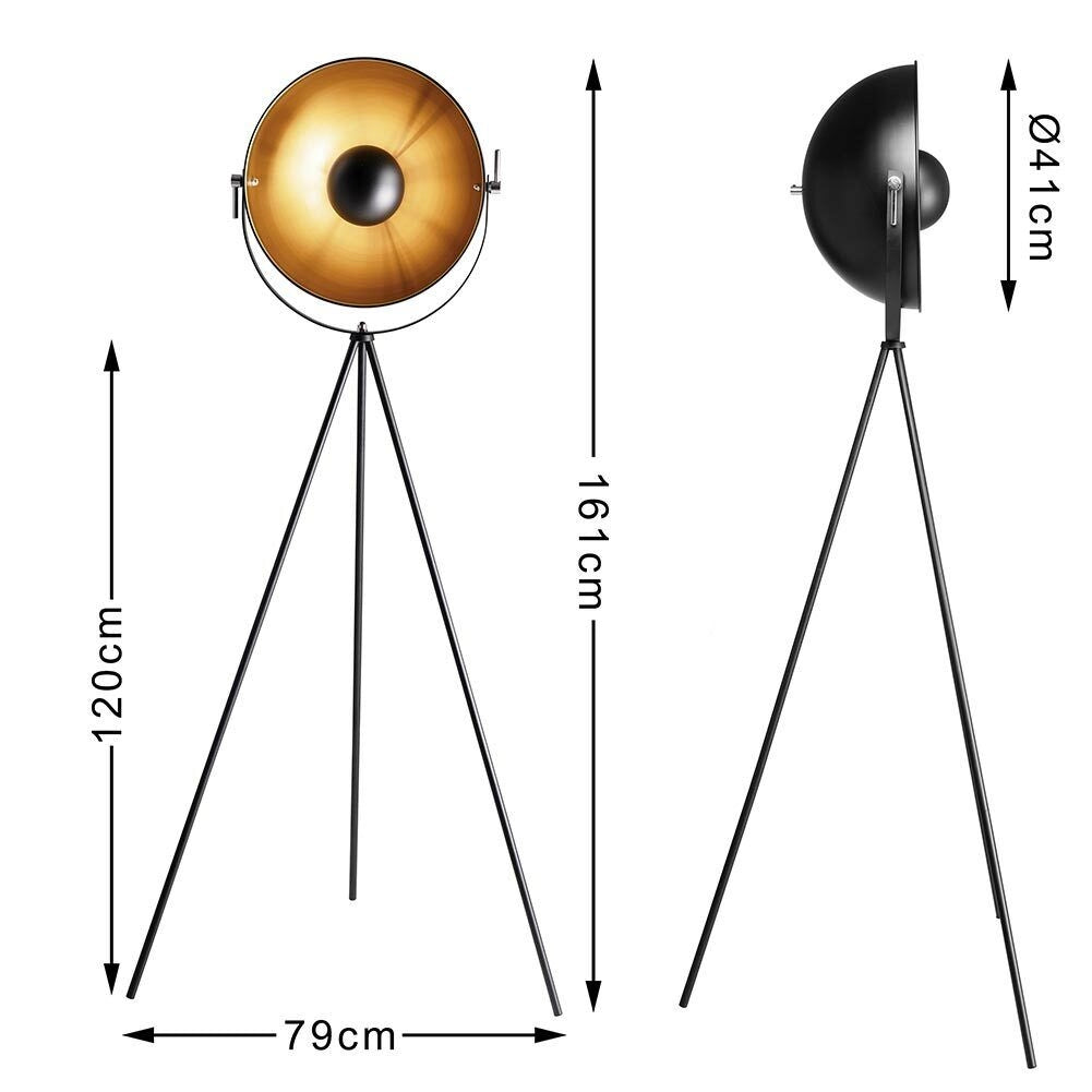 Lampada Piantana Terra Design Moderno Industriale Metallo Luce E27 Nero oro