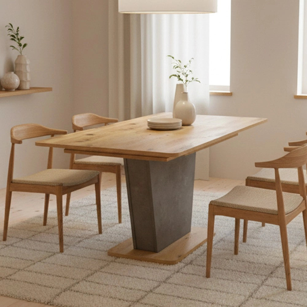 Tavolo allungabile Lali con piano e base rovere e struttura portante finitura cemento 120x75x76H