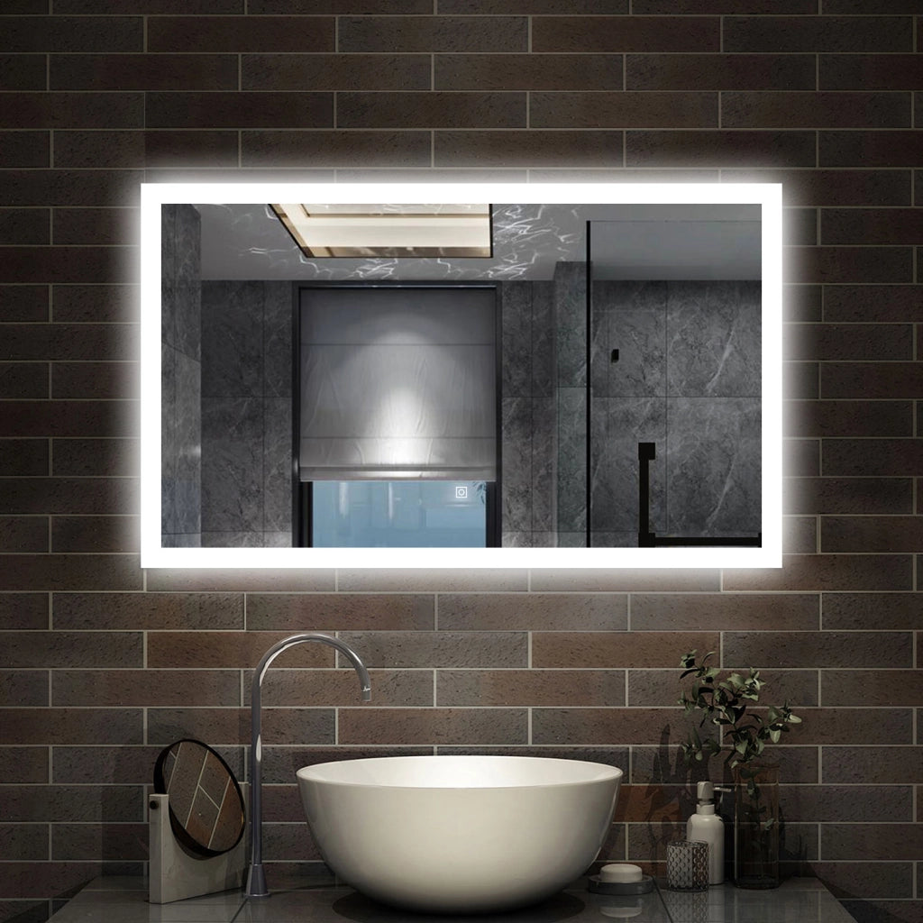 specchio rettangolare 100x60 cm con luce led, antiappannamento e touch