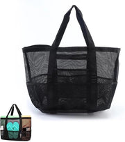 Borsa a Rete Grande - 9 Sacchetti - Pieghevole - Leggera e Sostenibile - Nera - 58 Centimetri