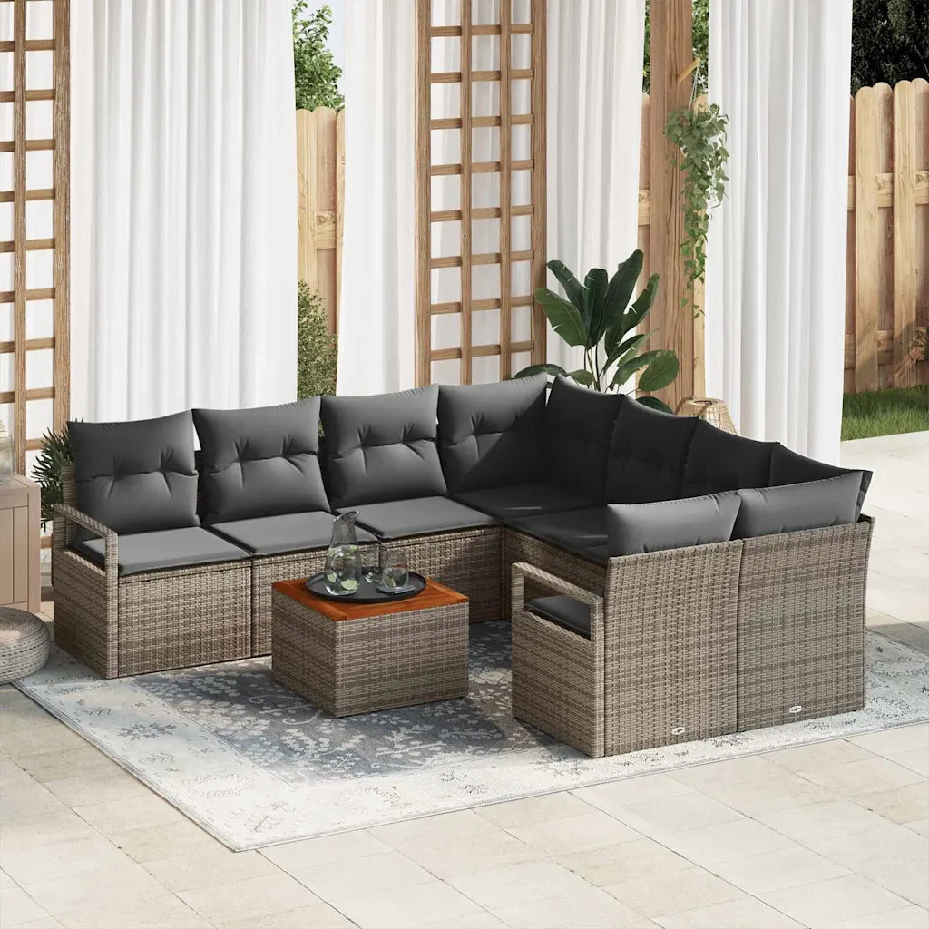 Set Divano da Giardino con cuscino 9 pcs Grigio polyrattan