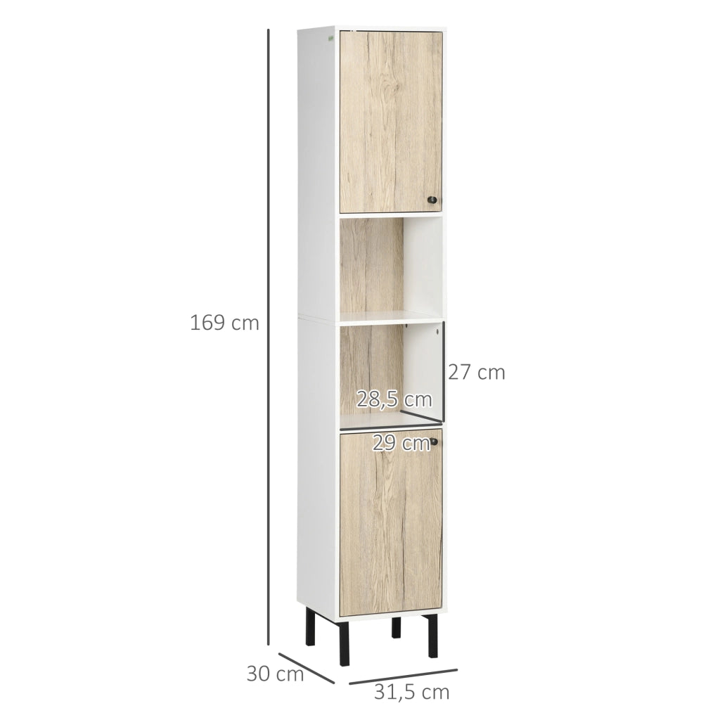Colonna da Bagno con 6 Compartimenti ¨C Minimal ¨C 31.5x30x169 cm Bianco e Rovere