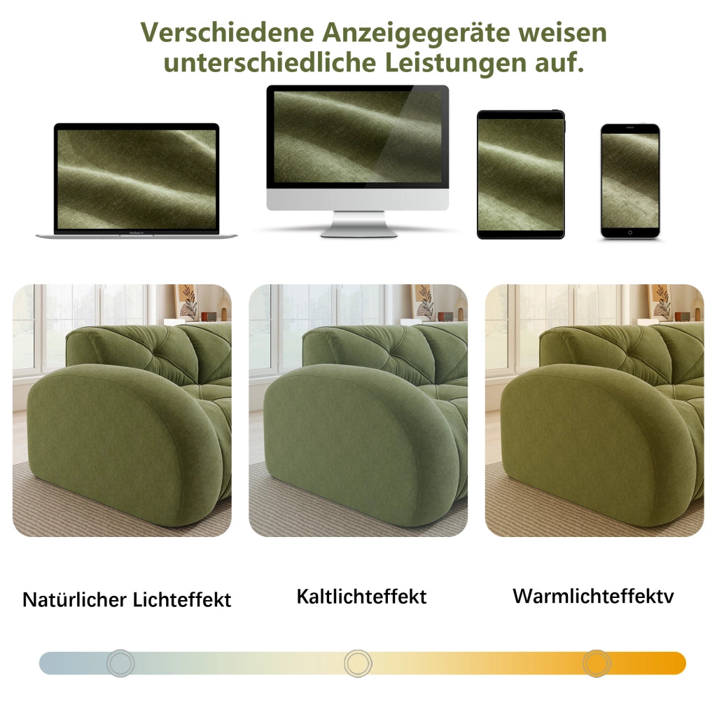 Poltrona Pouf con Seduta Profonda e Schienale, Imbottitura in Schiuma, Chenille, Verde