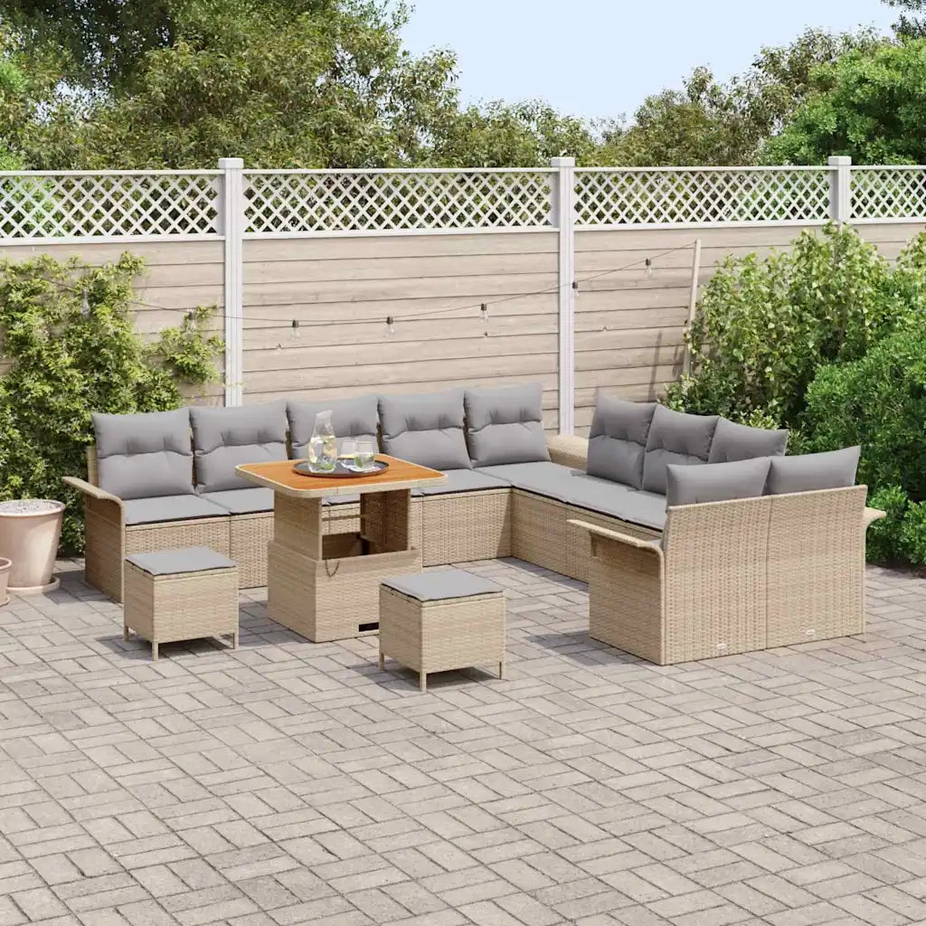 Set Divano da Giardino con cuscino 13 pcs Beige e Grigio Chiaro
