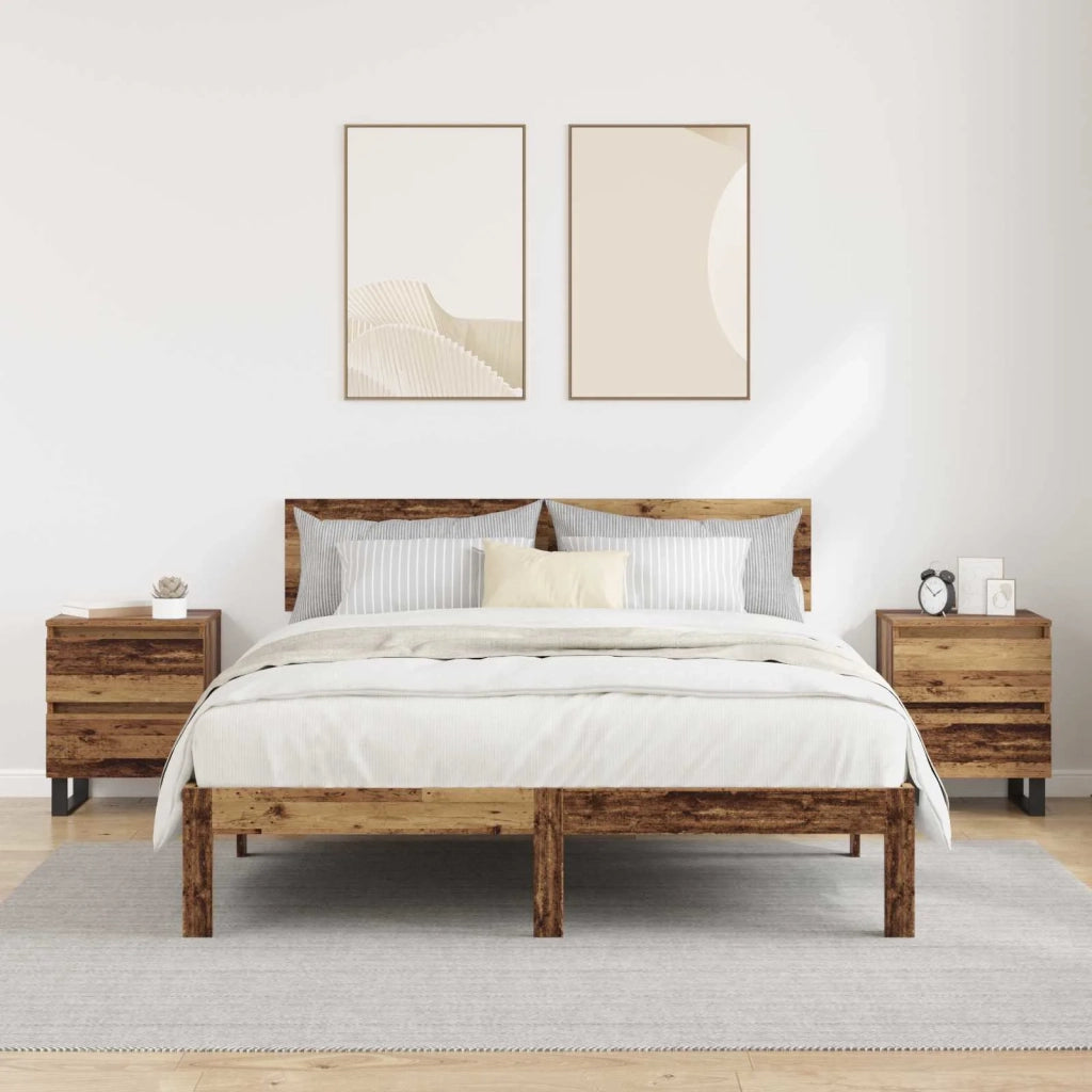 Set di 2 Comodini | Armadio da Notte | Mobiletto da notte Legno vecchio 40 x 35 x 50 cm