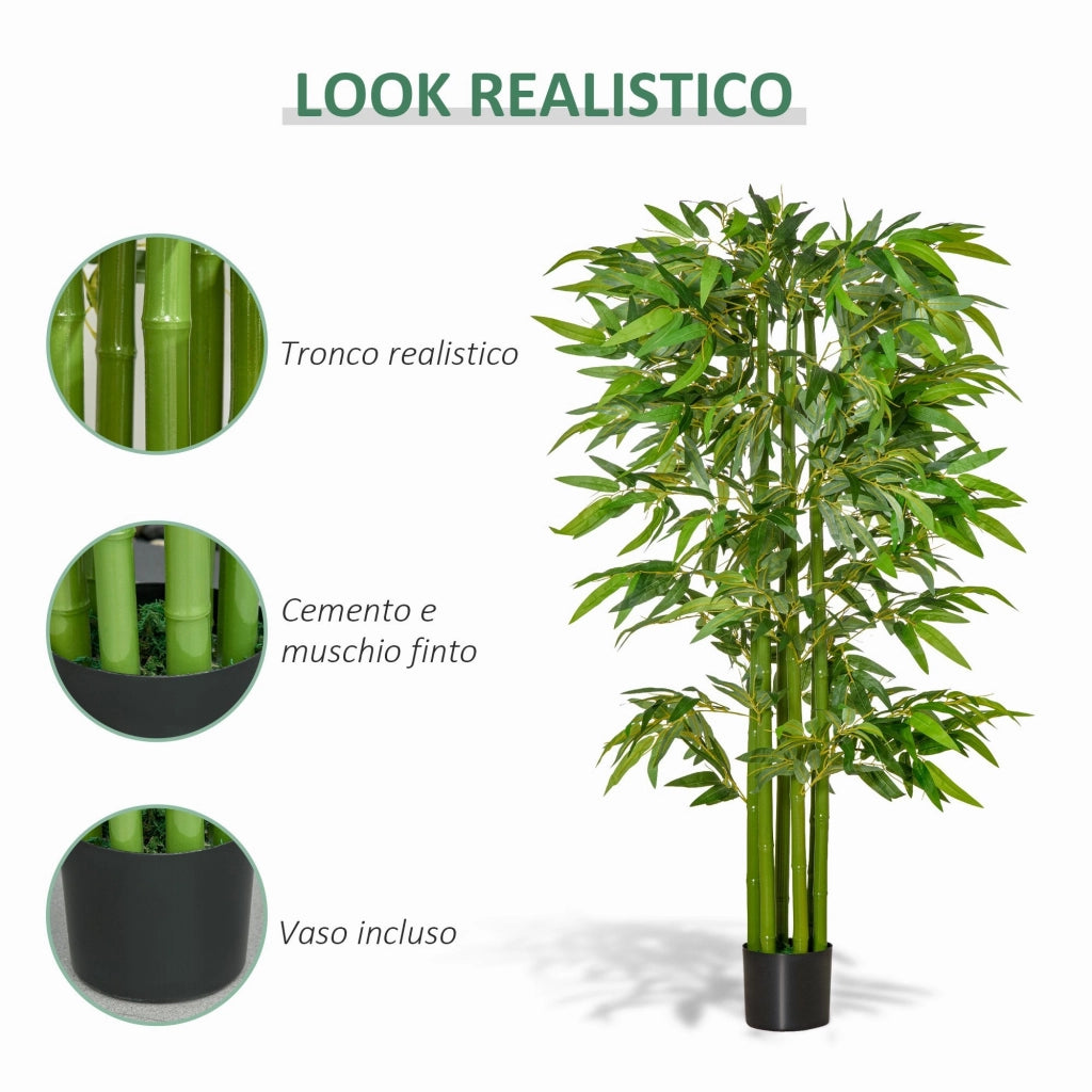 Pianta Artificiale di Bambù H160 cm con Vaso Verde