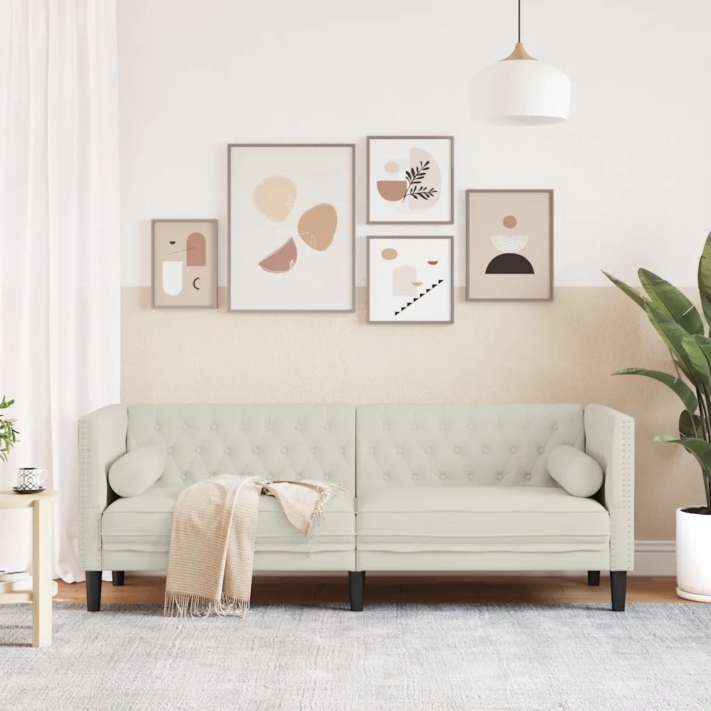 Divano Chesterfield con Rinforzi 3 Posti-Sofa 3 Posti-Divanetto Crema in Velluto