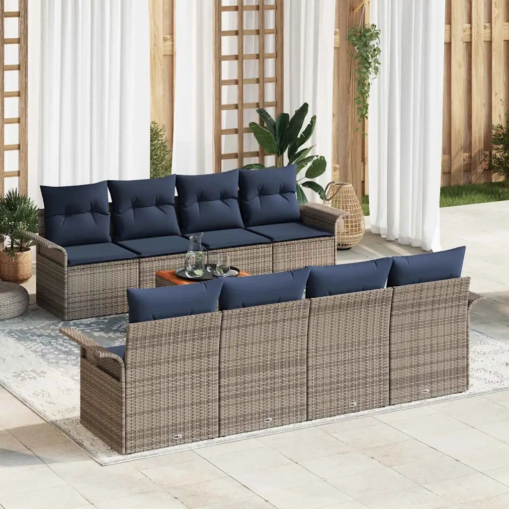 Set Divano da Giardino 9 pcs Grigio e Blu Navy polyrattan 3355973