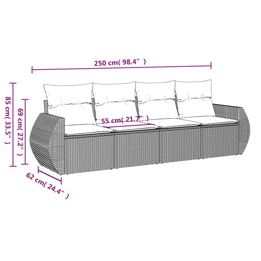 Set Divano da Giardino 4pz | Set Salotto da Giardino con Cuscini Grigio Chiaro Polyrattan