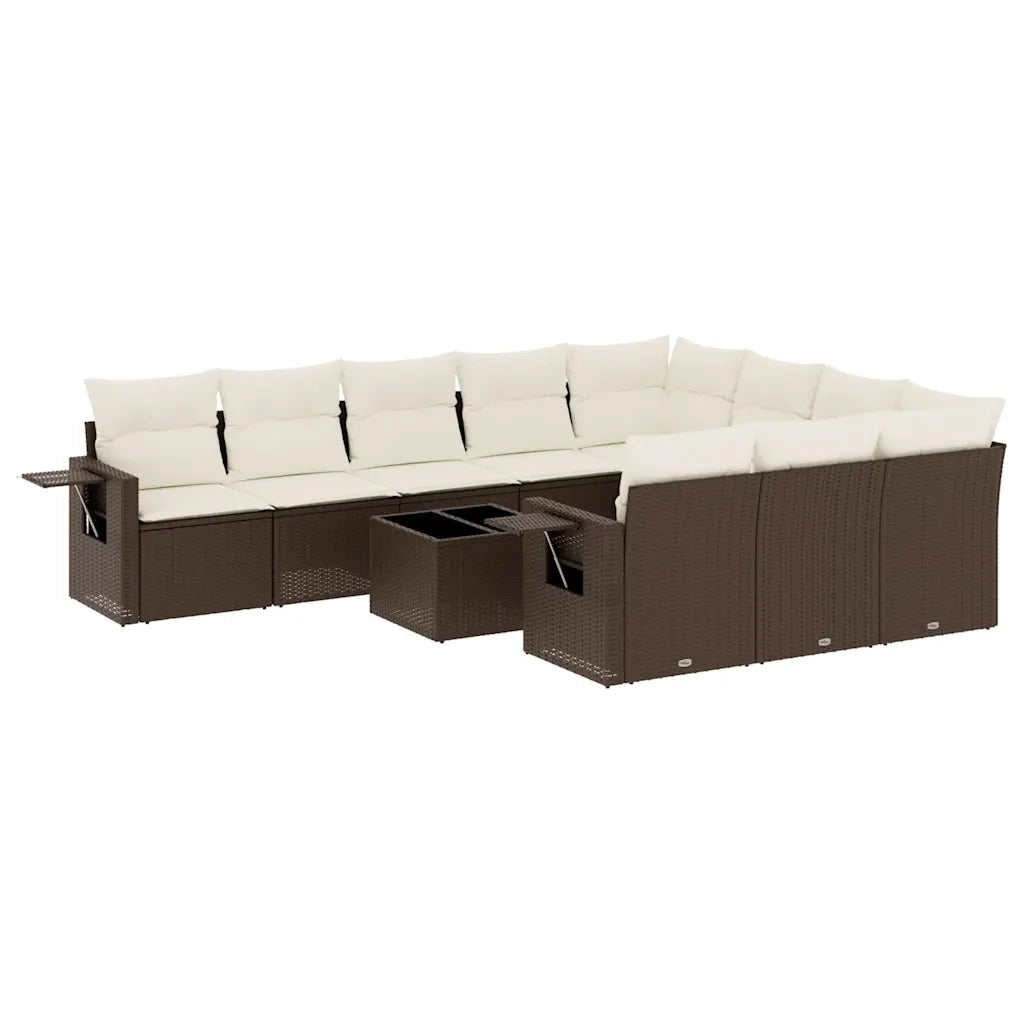 Set Divani da Giardino 11 pz con Cuscini Polyrattan Marrone 3220702