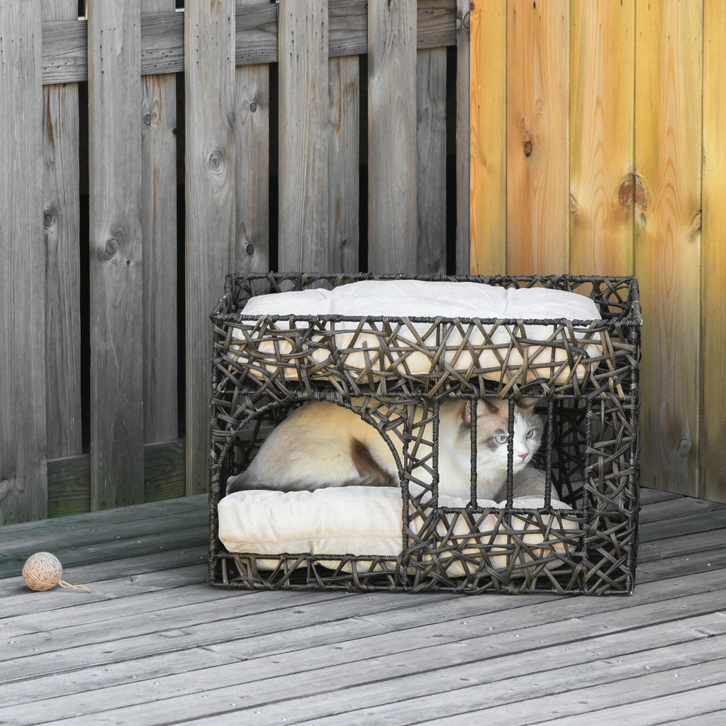 Letto per Gatti con Cuscini ¨C Minimal ¨C 56x41x45 cm Marrone Scuro