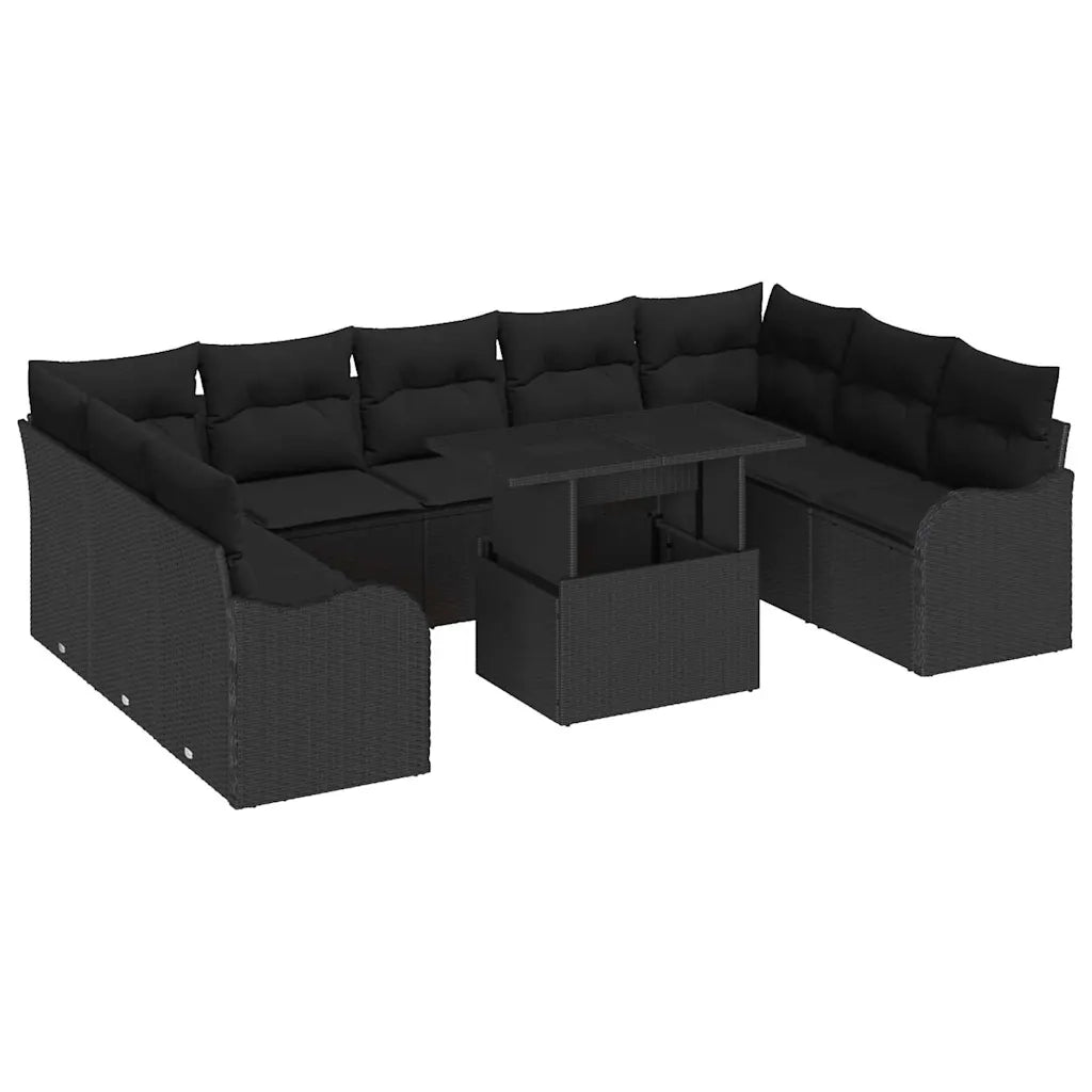 Set Divano da Giardino con cuscino 10 pcs Nero Poly Rattan 3348529