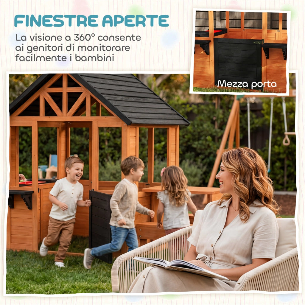 Casetta in Legno per Bambini 3-8 Anni con Tavolo e Panche ¨C zephmum ¨C Marrone