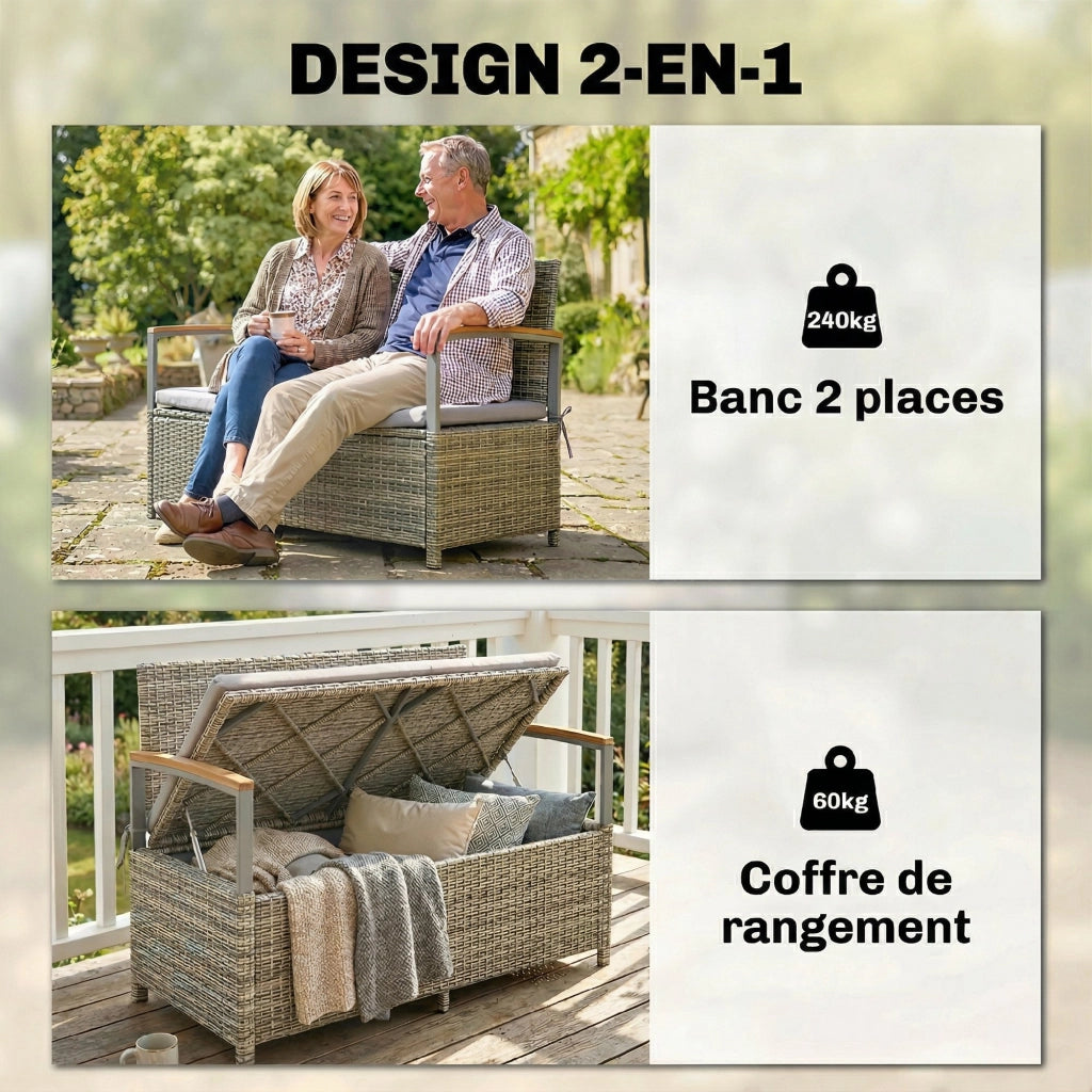 Panchina da Giardino con Cassapanca ¨C Minimal ¨C Grigio Resina 120x60x84cm