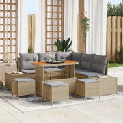Set Divano da Giardino con cuscino 9 pcs Beige polyrattan