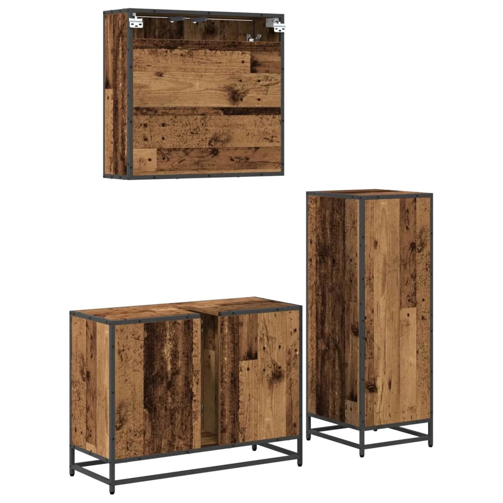 Set di mobili per il Bagno | Armadio da bagno con cassetto 3 pz Legno vecchio