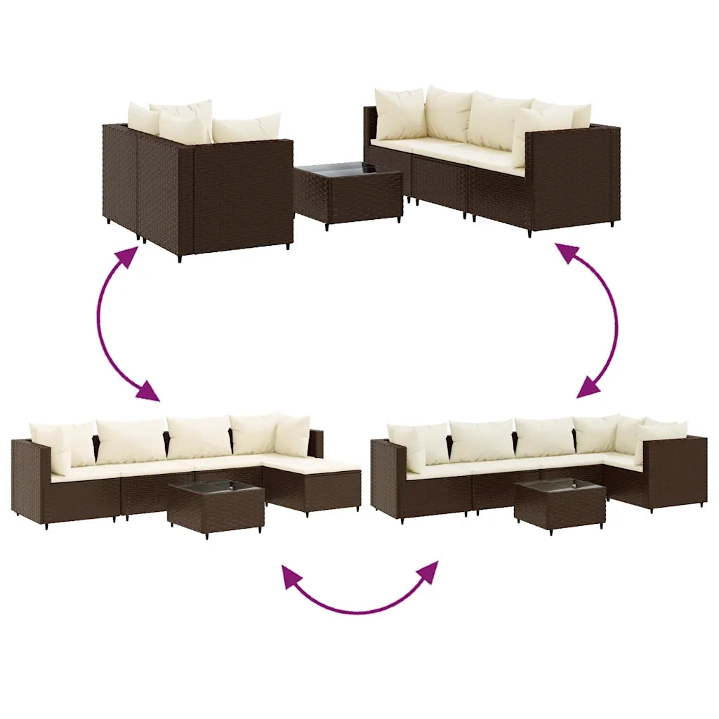 Set Mobili da Giardino 6pz con Cuscini in Polyrattan Marrone