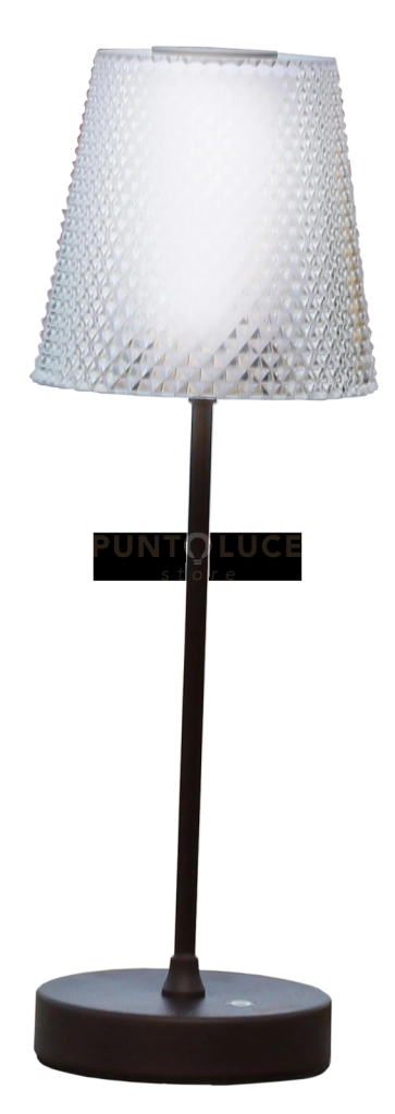 LA ANGINA-A M Lampada da tavola paralume acrilico lavorato ricaricabile marrone opaco 7W 3600K, dimmerabile 30-60-100%, lumen 630