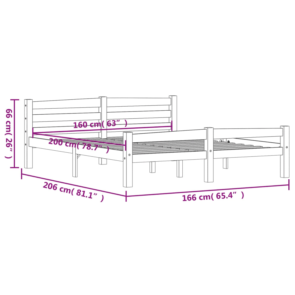 Letto matrimoniale | Letto per adulti | Giroletto senza Materaso Ambrato in Legno di Pino 160x200 cm