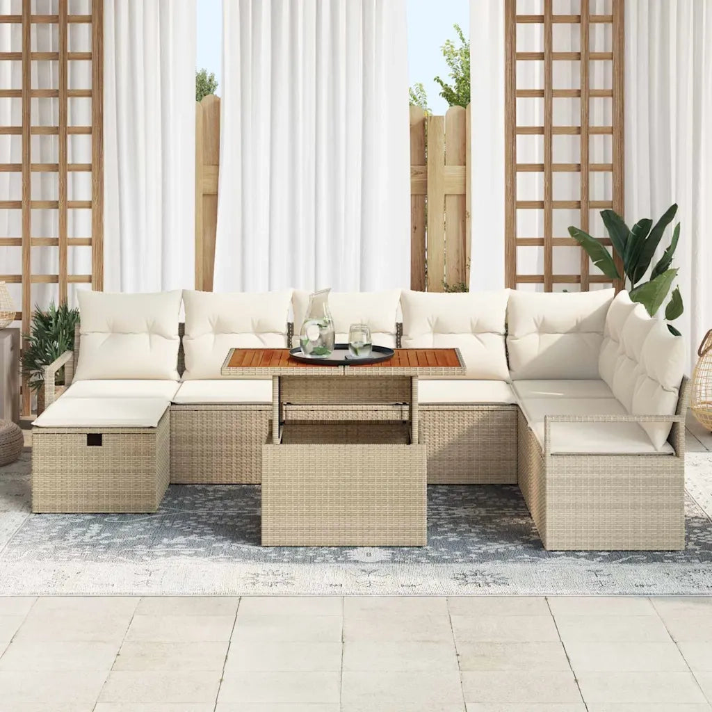 Set Divano da Giardino 9 pcs Beige polyrattan