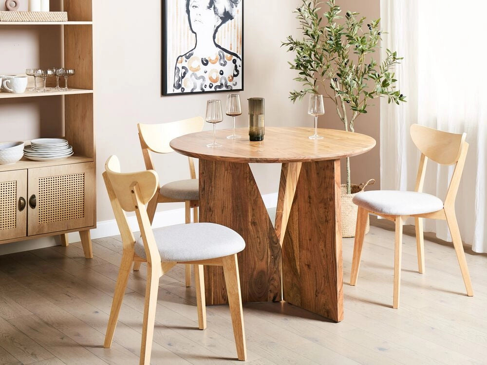 Tavolo da pranzo in legno chiaro 100 x 100 cm in legno di acacia di forma rotonda Design rustico tradizionale Sala da pranzo