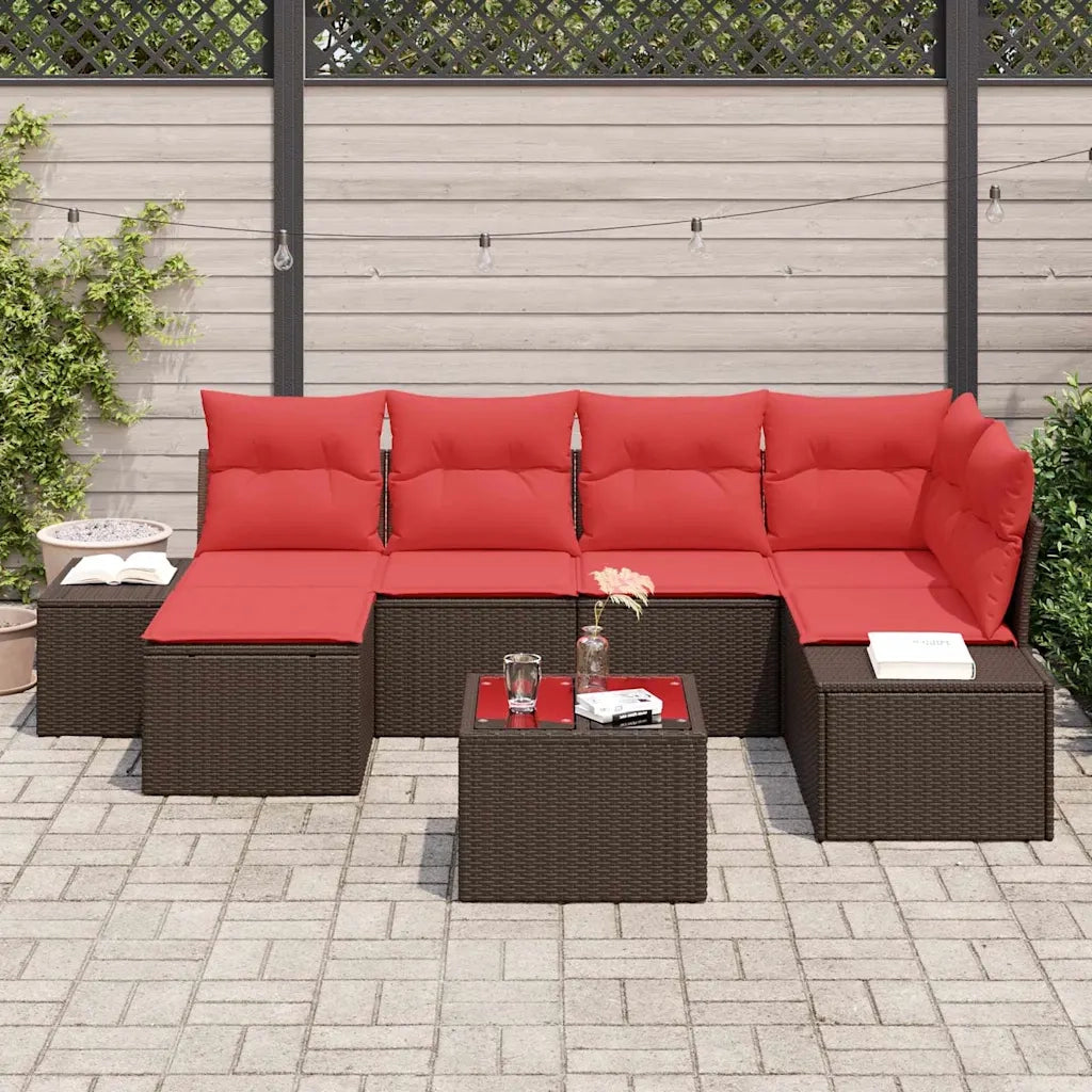 Set Divano da Giardino 6 pz Marrone e Rosso polyrattan 3355813