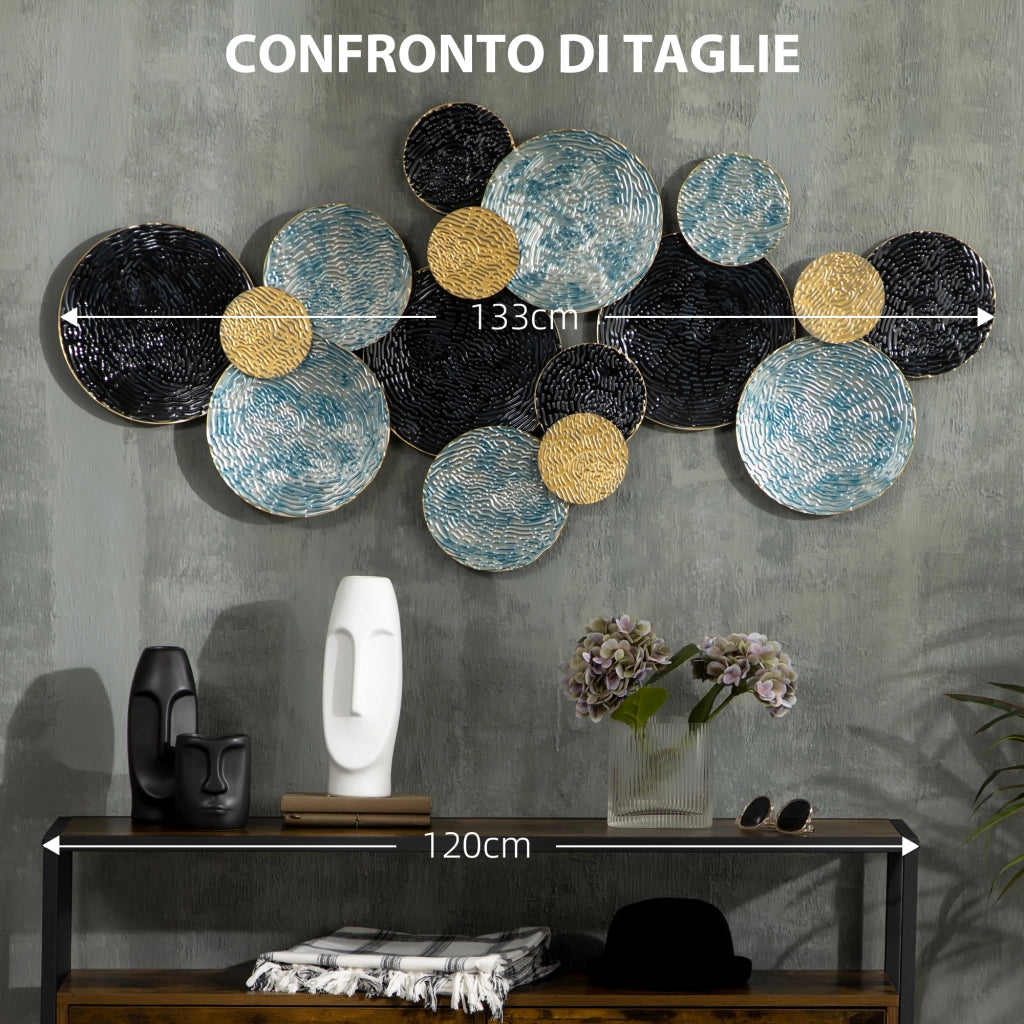 Decorazione Murale 3D a Cerchi ¨C Minimal ¨C Blu Nero Oro 133x66cm