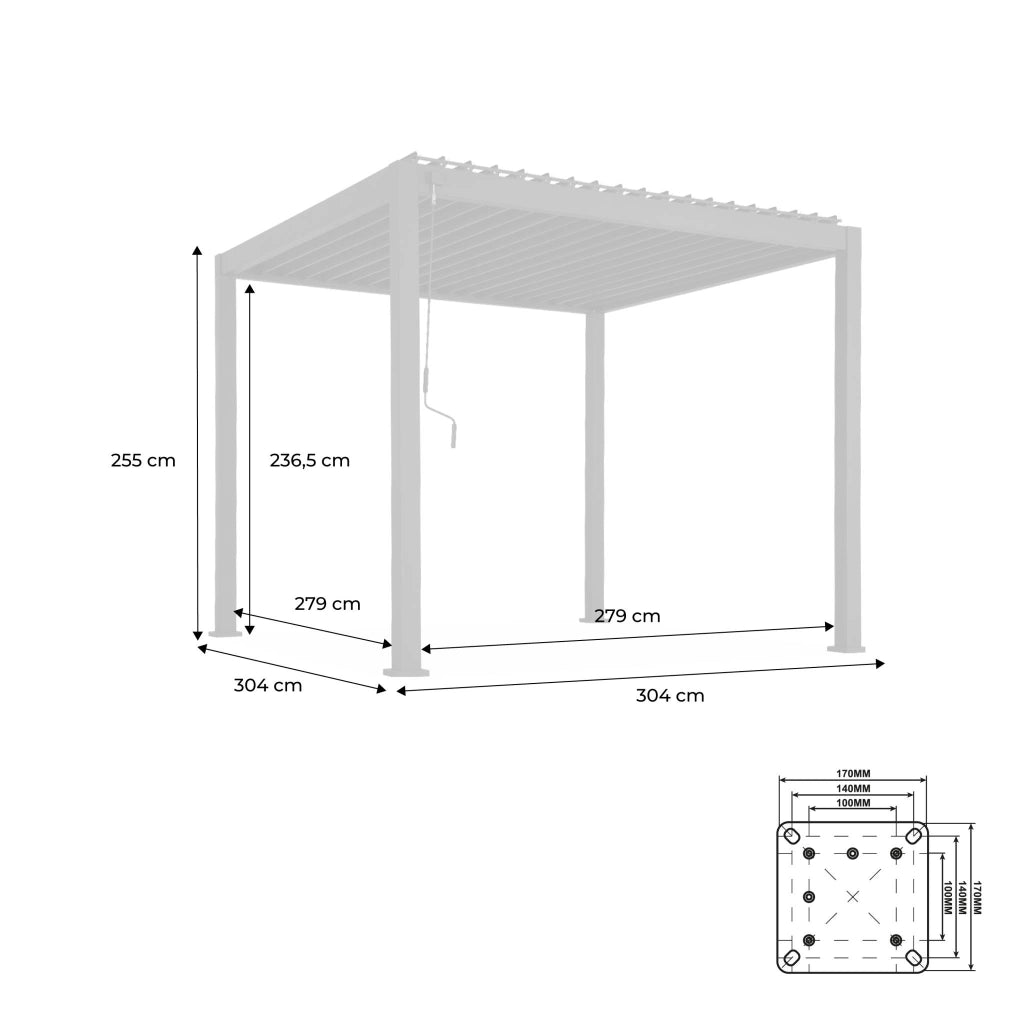 Pergola bioclimatica 3x3m in alluminio con lamelle orientabili,