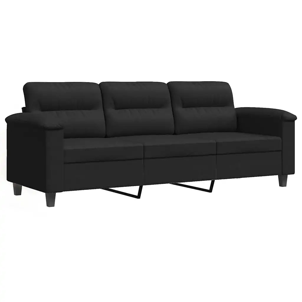 Divano | Divano da soggiorno | Sofa a 3 Posti Nero 180 cm in Tessuto Microfibra