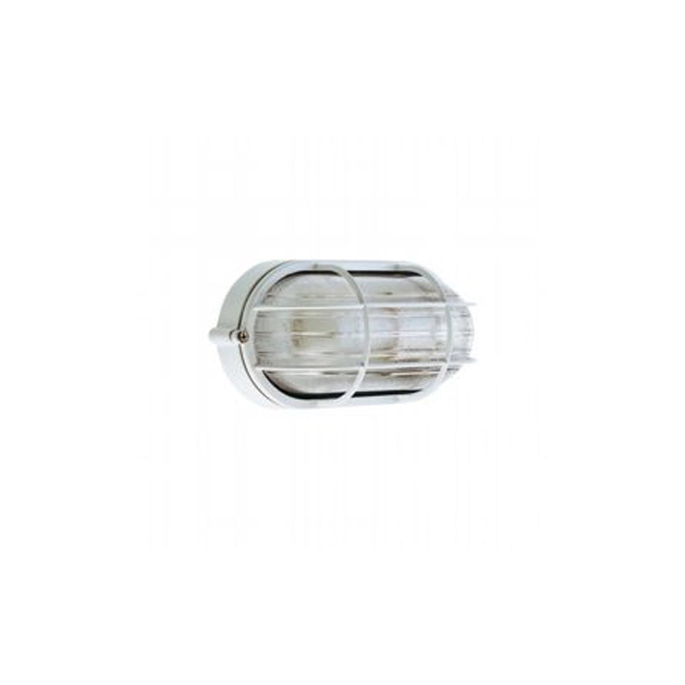 Applique Da Esterno Industriale Ovale Alluminio E Vetro Bianco 1 Luce E27
