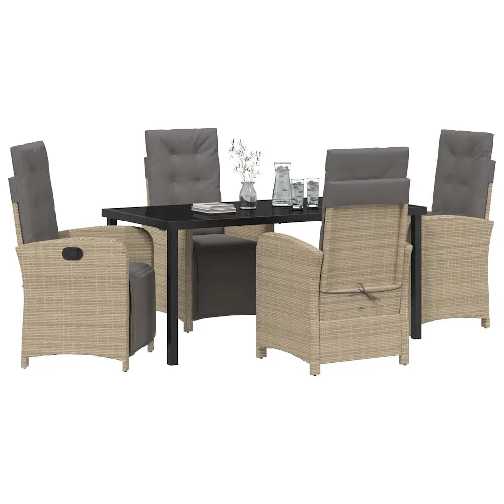 Set da Pranzo per Giardino con cuscino 5 pcs Beige polyrattan