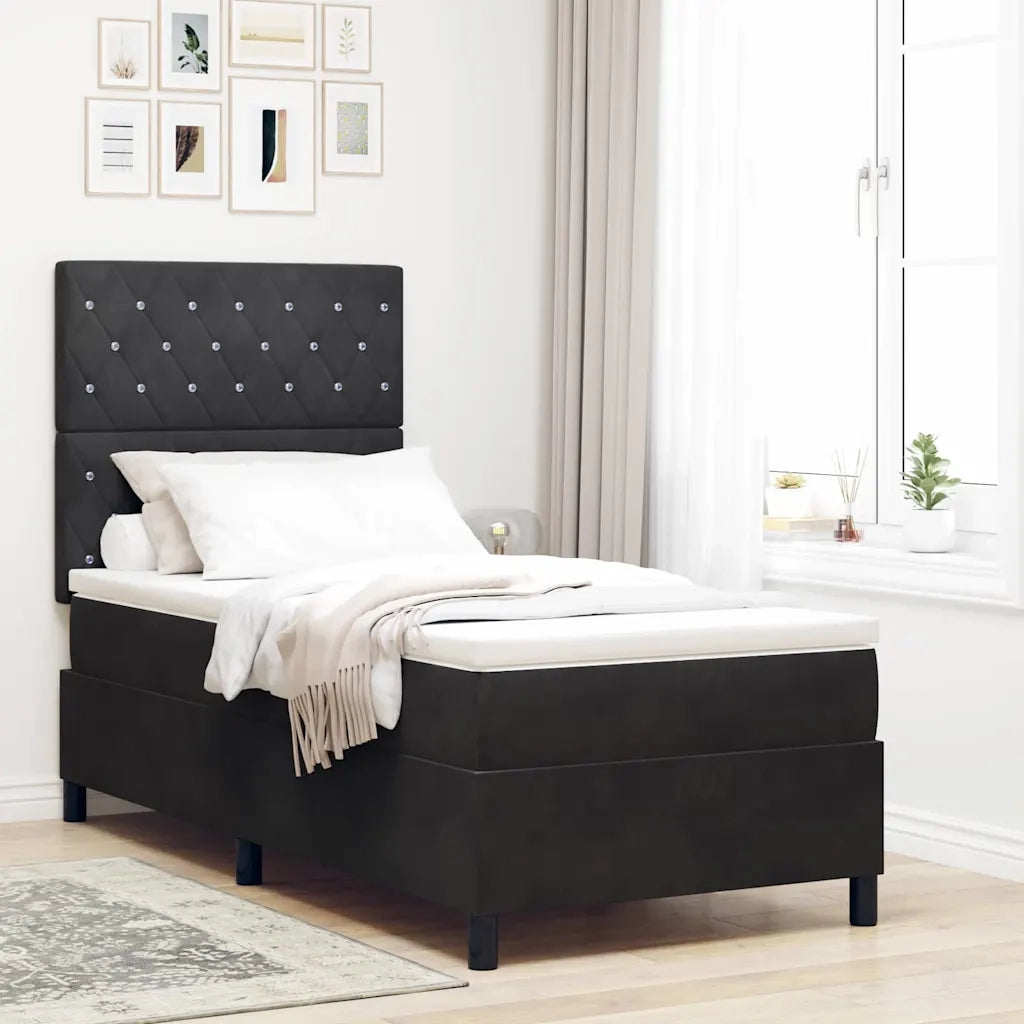 Letto a molle con materasso Nero 90 x 200 cm Velluto 3343222