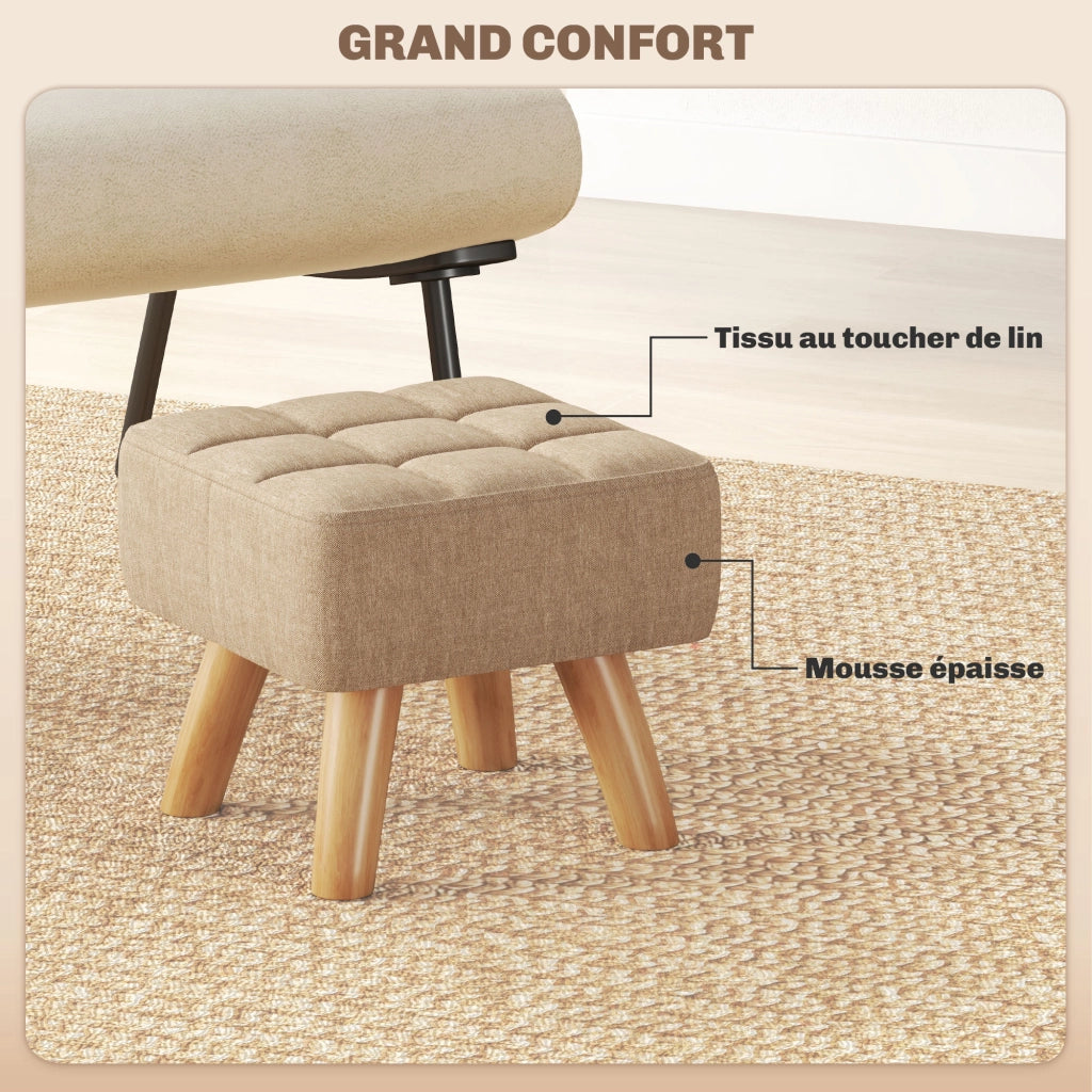 Pouf imbottito in tessuto con gambe in legno ¨C Minimal ¨C 27x27x26 marrone chiaro