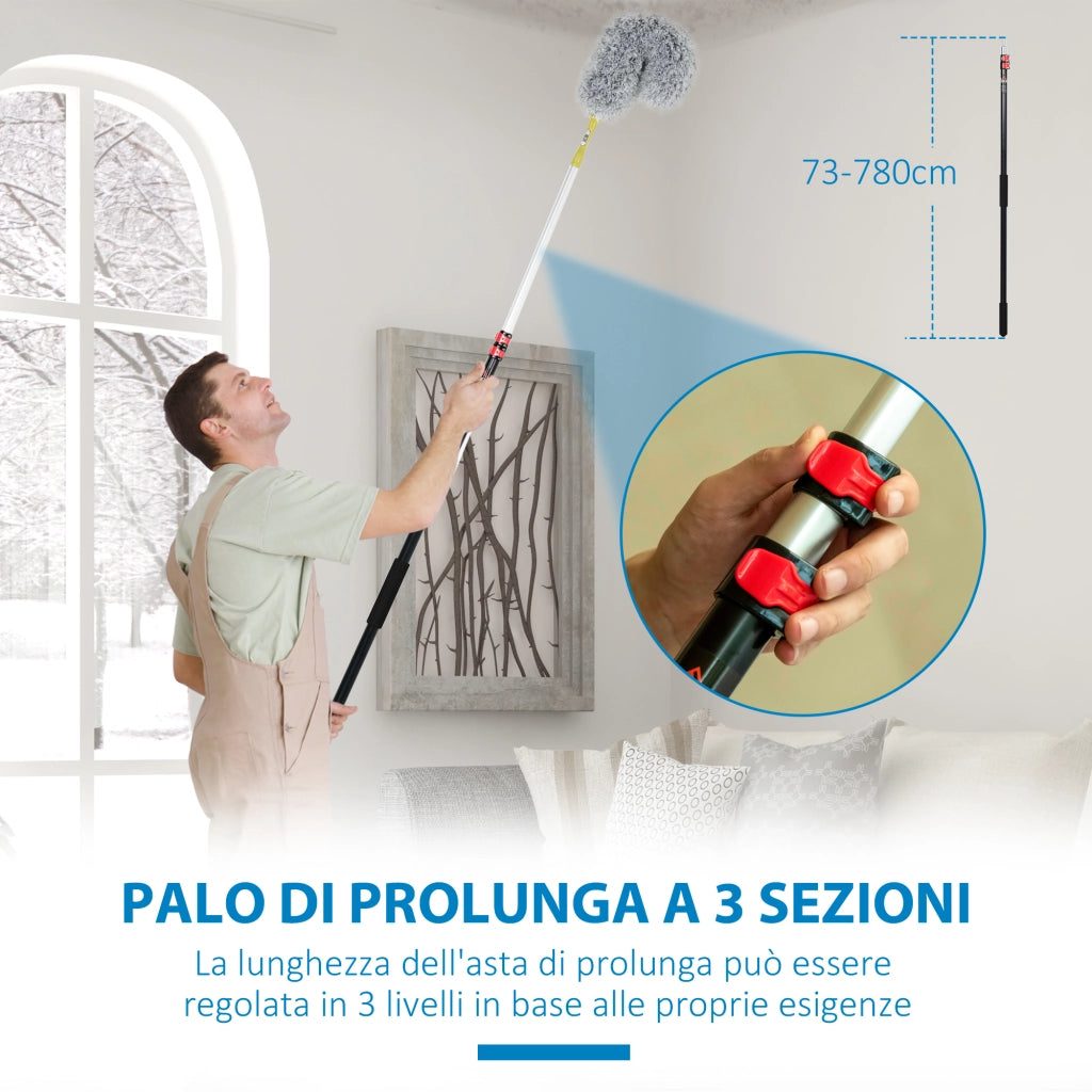 Kit per Pulizia della Casa con Asta di Prolunga, Spolverino per Ragnatele, Spolverino in Microfibra e Spolverino per Ventilatore a Soffitto, Giallo e Grigio