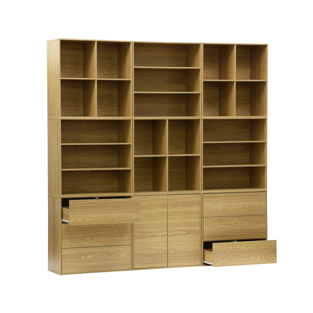 Libreria modulare decorativa in legno con 9 elementi, quercia
